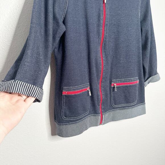 Vintage Breckenridge Nautical Knit Zip Front 3/4 Sleeve Jacket women Size Medium - Picture 2 of 11